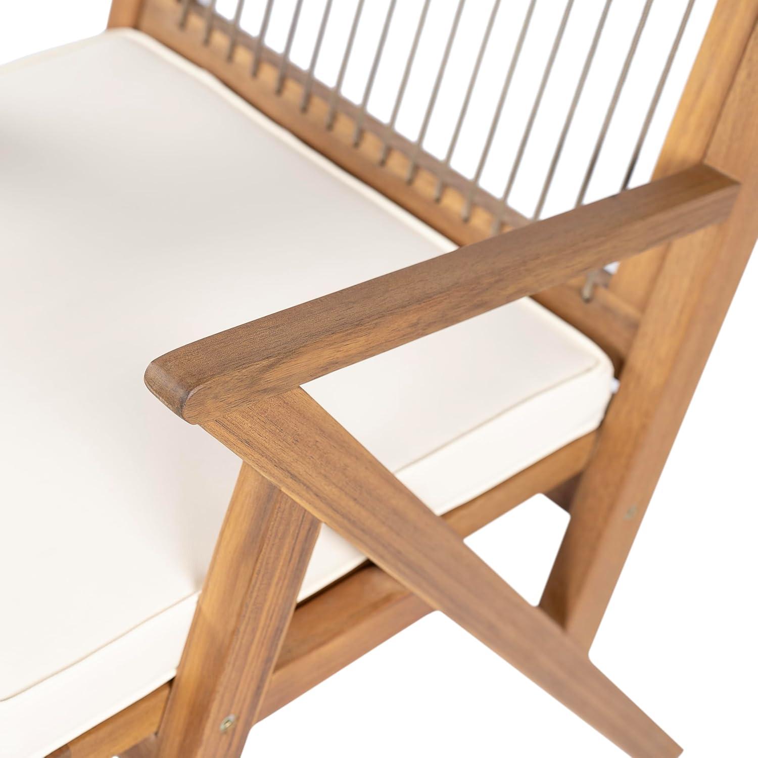 imageChristopher Knight Home Becker Outdoor Dining Chairs Set of 2 with Cushion Acacia Wood Dining Room Armchair Set Garden Chair Set with Handwoven Accent Patio Dinners Comfy Extra Seat Cream Teak