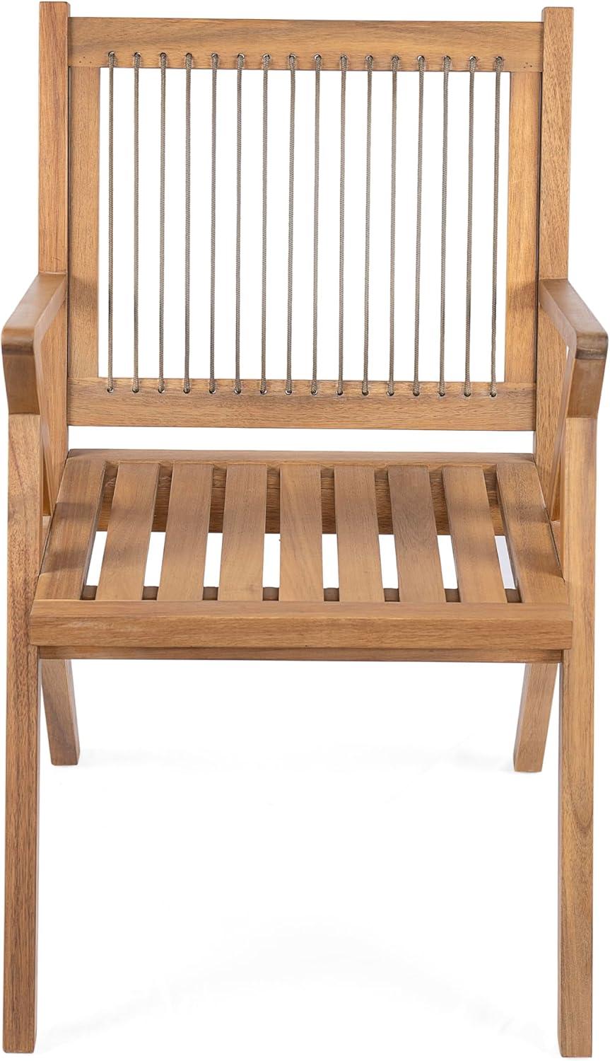 imageChristopher Knight Home Becker Outdoor Dining Chairs Set of 2 with Cushion Acacia Wood Dining Room Armchair Set Garden Chair Set with Handwoven Accent Patio Dinners Comfy Extra Seat Cream Teak