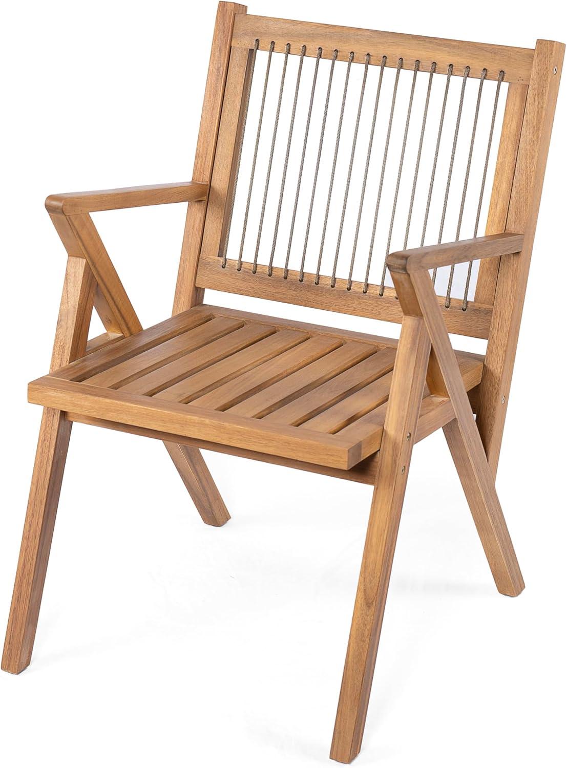 imageChristopher Knight Home Becker Outdoor Dining Chairs Set of 2 with Cushion Acacia Wood Dining Room Armchair Set Garden Chair Set with Handwoven Accent Patio Dinners Comfy Extra Seat Cream Teak