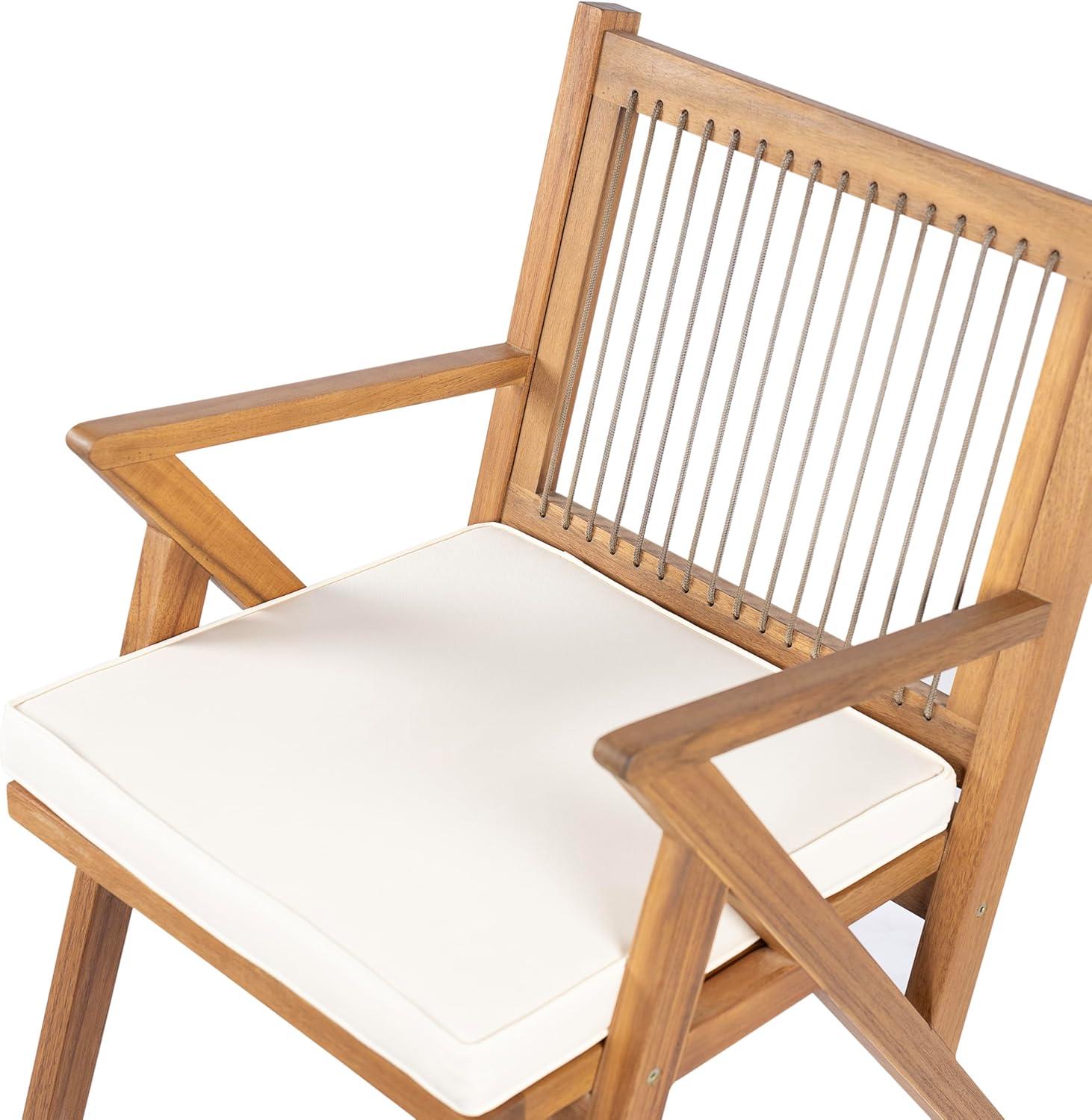 imageChristopher Knight Home Becker Outdoor Dining Chairs Set of 2 with Cushion Acacia Wood Dining Room Armchair Set Garden Chair Set with Handwoven Accent Patio Dinners Comfy Extra Seat Cream Teak