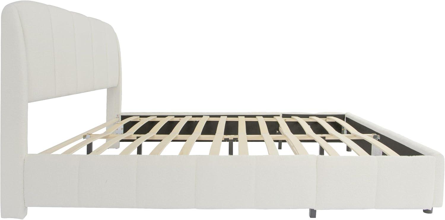 imageChristopher Knight Home Beige Queen Size Platform Bed Bed Frame with Boucle Fabric Headborad Upholstered CurveShaped Design Headboard Wood Bed Support and Slat Easy Assembly