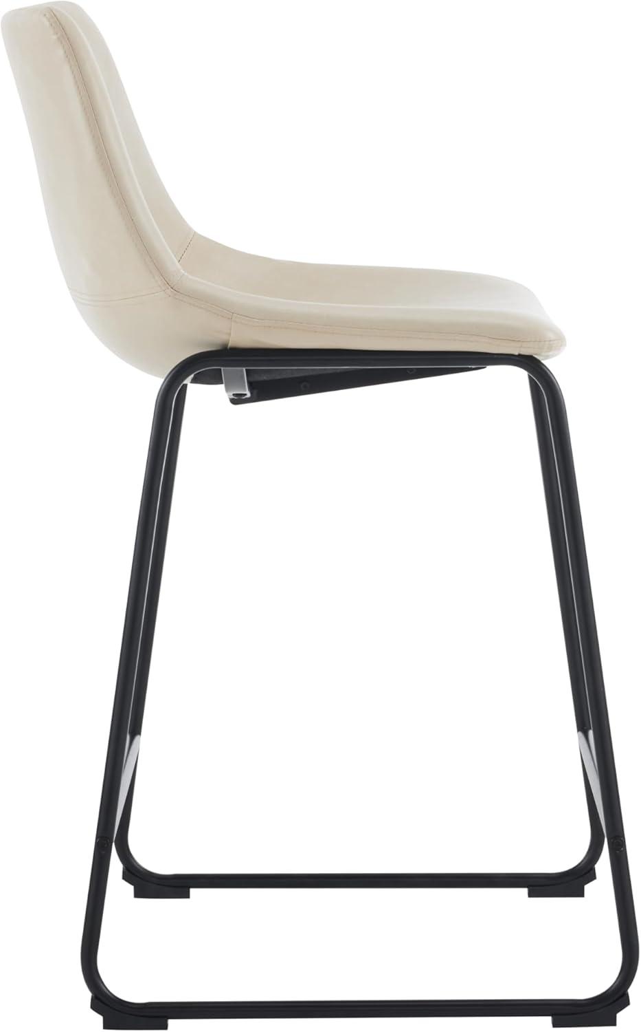 imageChristopher Knight Home Hassendale Armless Bar Stools Set of 2 Kitchen Bar Stools Vintage Style Bar Stool Chairs Faux Leather Counter Chairs for Living Room Cafe Pub Bar Counter CreamBlack