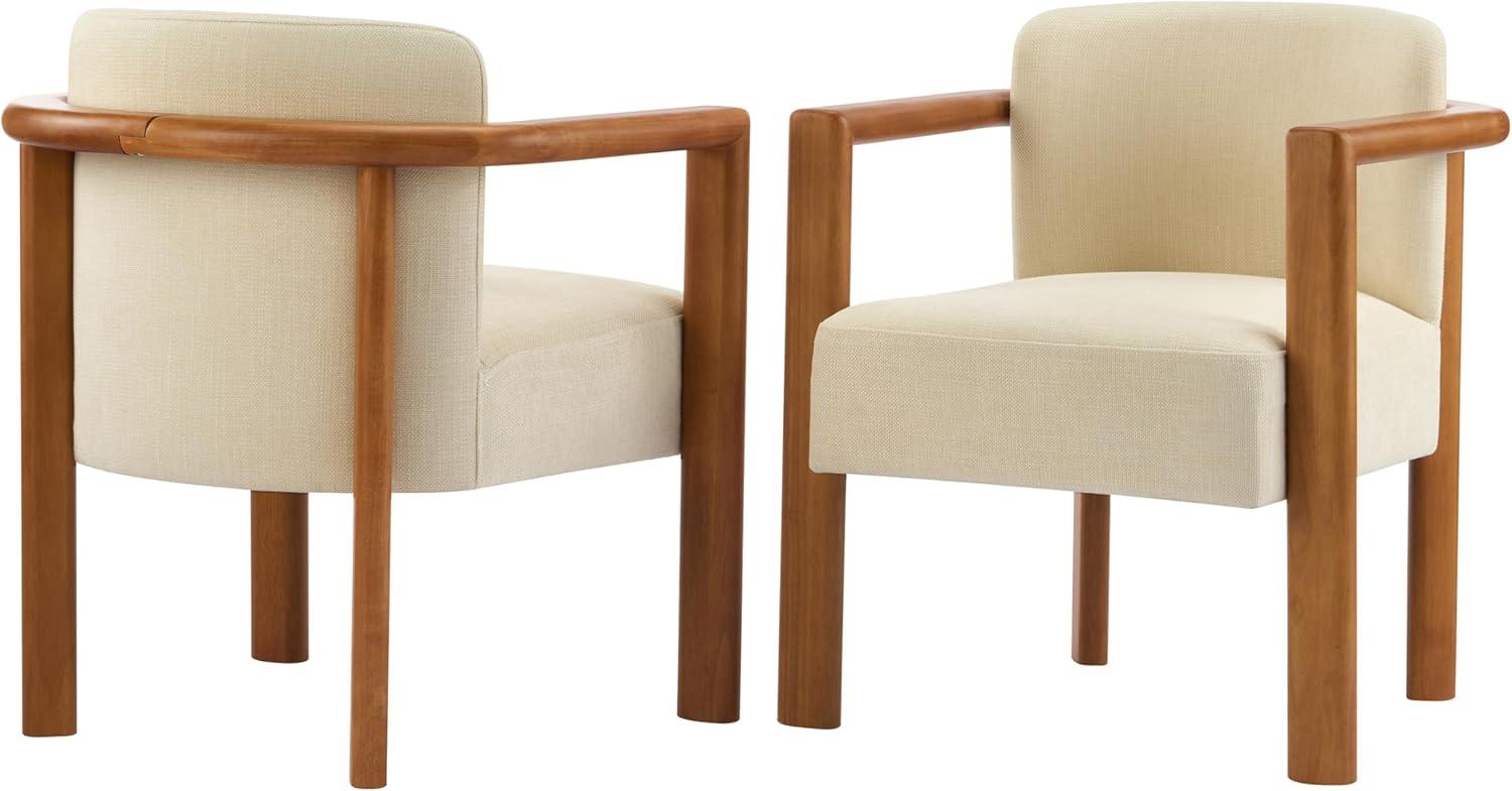 imageChristopher Knight Home Izu Modern Rubberwood Dining Chairs Set of 2 Fabric Upholstered Armchair Set of 2 with Ample Seat Comfy Dining Room Chairs with Curved Backrest Beige Walnut