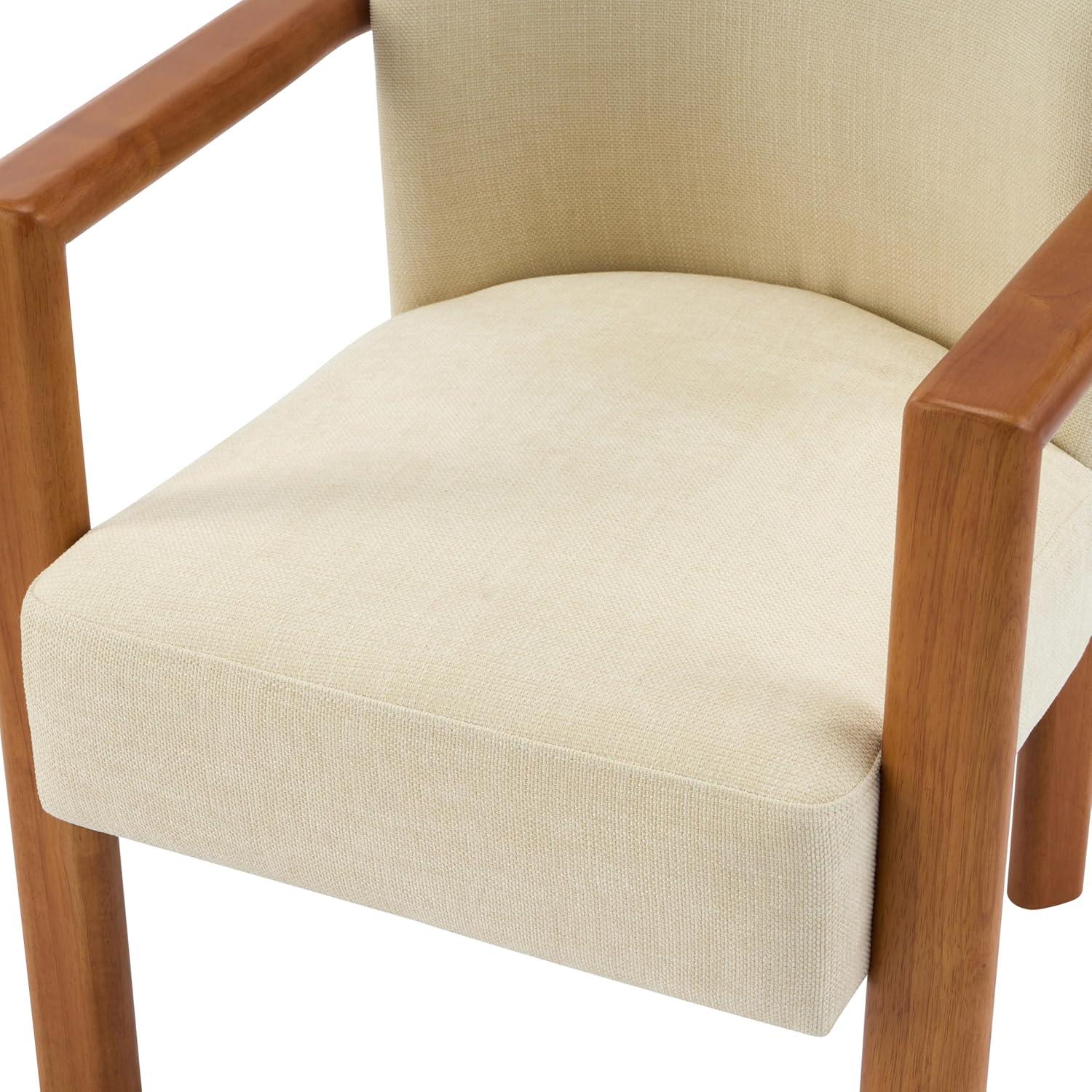 imageChristopher Knight Home Izu Modern Rubberwood Dining Chairs Set of 2 Fabric Upholstered Armchair Set of 2 with Ample Seat Comfy Dining Room Chairs with Curved Backrest Beige Walnut