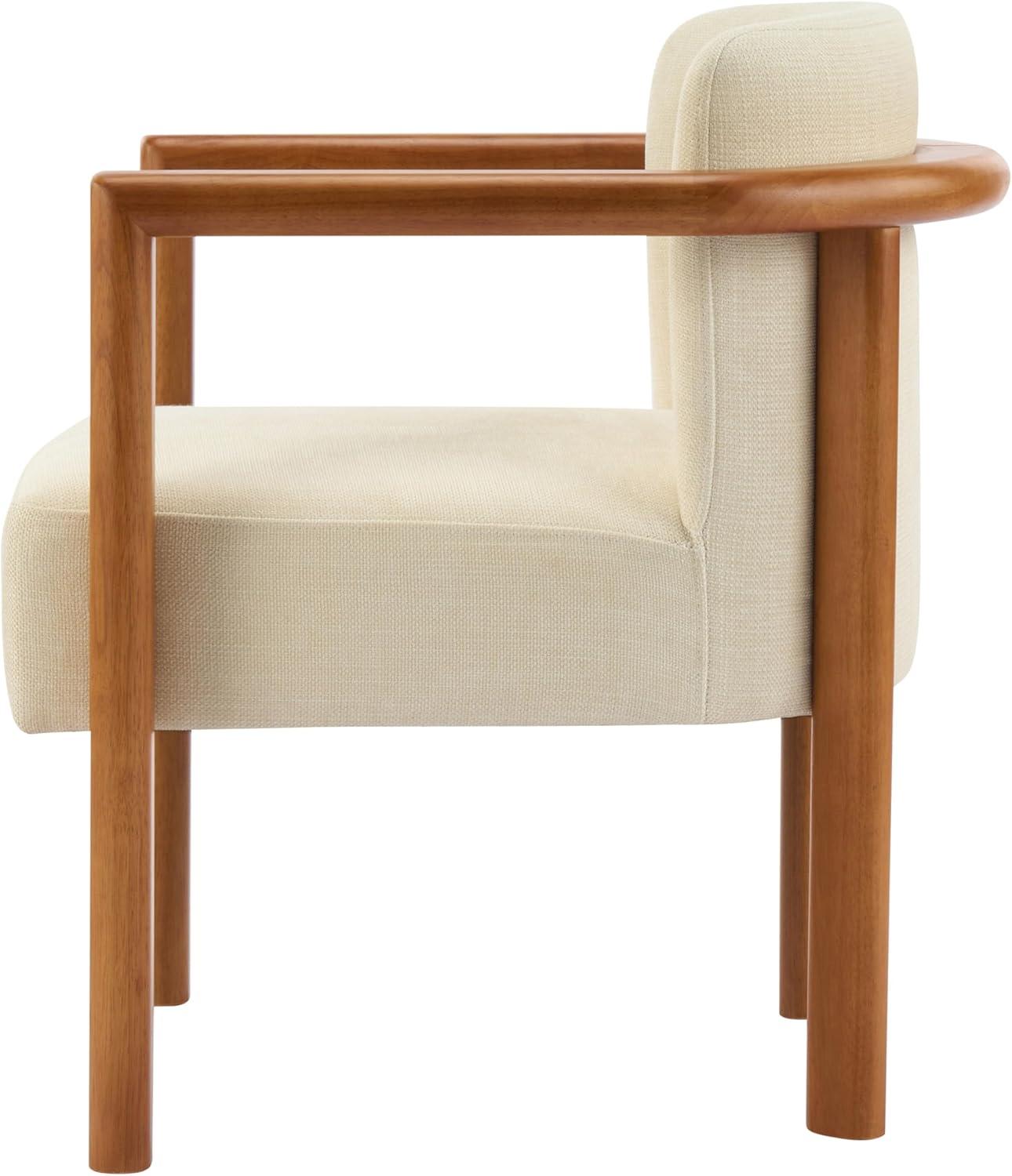 imageChristopher Knight Home Izu Modern Rubberwood Dining Chairs Set of 2 Fabric Upholstered Armchair Set of 2 with Ample Seat Comfy Dining Room Chairs with Curved Backrest Beige Walnut