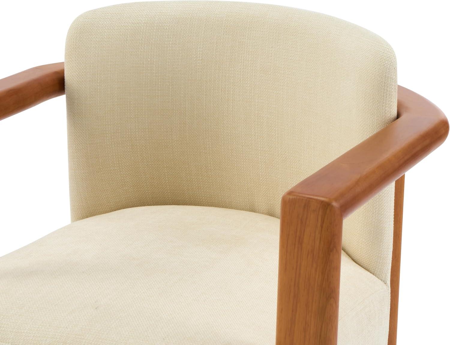 imageChristopher Knight Home Izu Modern Rubberwood Dining Chairs Set of 2 Fabric Upholstered Armchair Set of 2 with Ample Seat Comfy Dining Room Chairs with Curved Backrest Beige Walnut