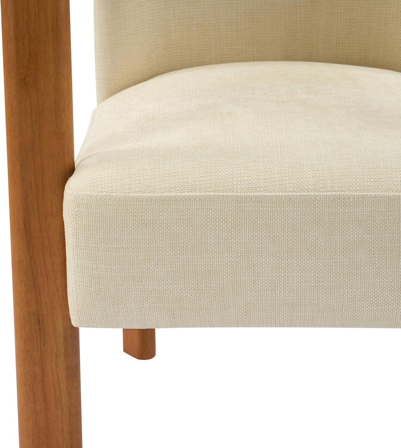 imageChristopher Knight Home Izu Modern Rubberwood Dining Chairs Set of 2 Fabric Upholstered Armchair Set of 2 with Ample Seat Comfy Dining Room Chairs with Curved Backrest Beige Walnut