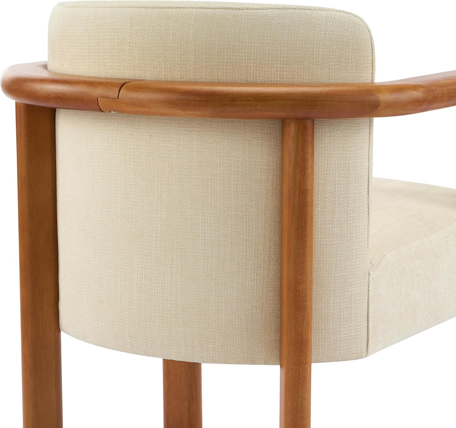 imageChristopher Knight Home Izu Modern Rubberwood Dining Chairs Set of 2 Fabric Upholstered Armchair Set of 2 with Ample Seat Comfy Dining Room Chairs with Curved Backrest Beige Walnut