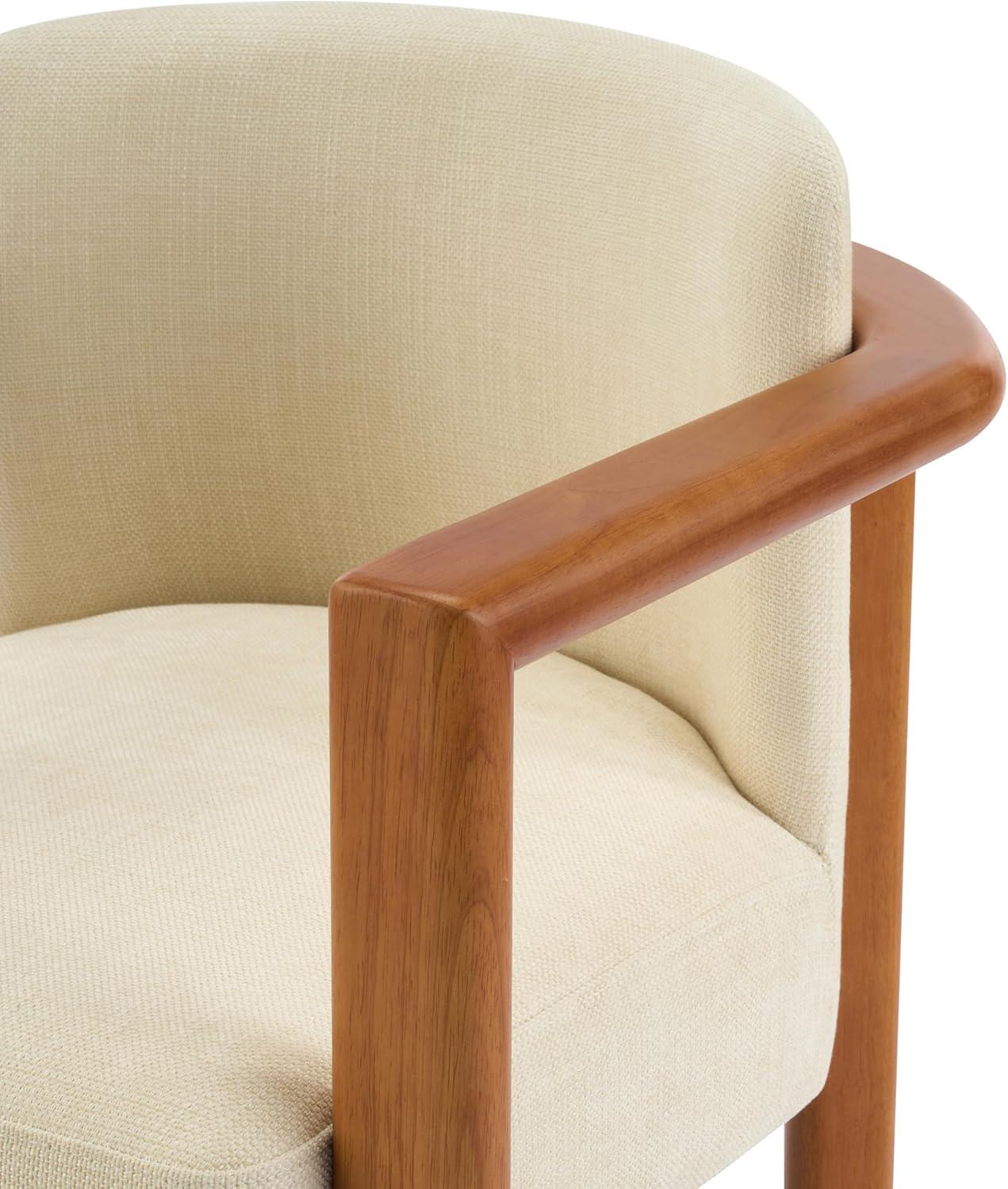 imageChristopher Knight Home Izu Modern Rubberwood Dining Chairs Set of 2 Fabric Upholstered Armchair Set of 2 with Ample Seat Comfy Dining Room Chairs with Curved Backrest Beige Walnut