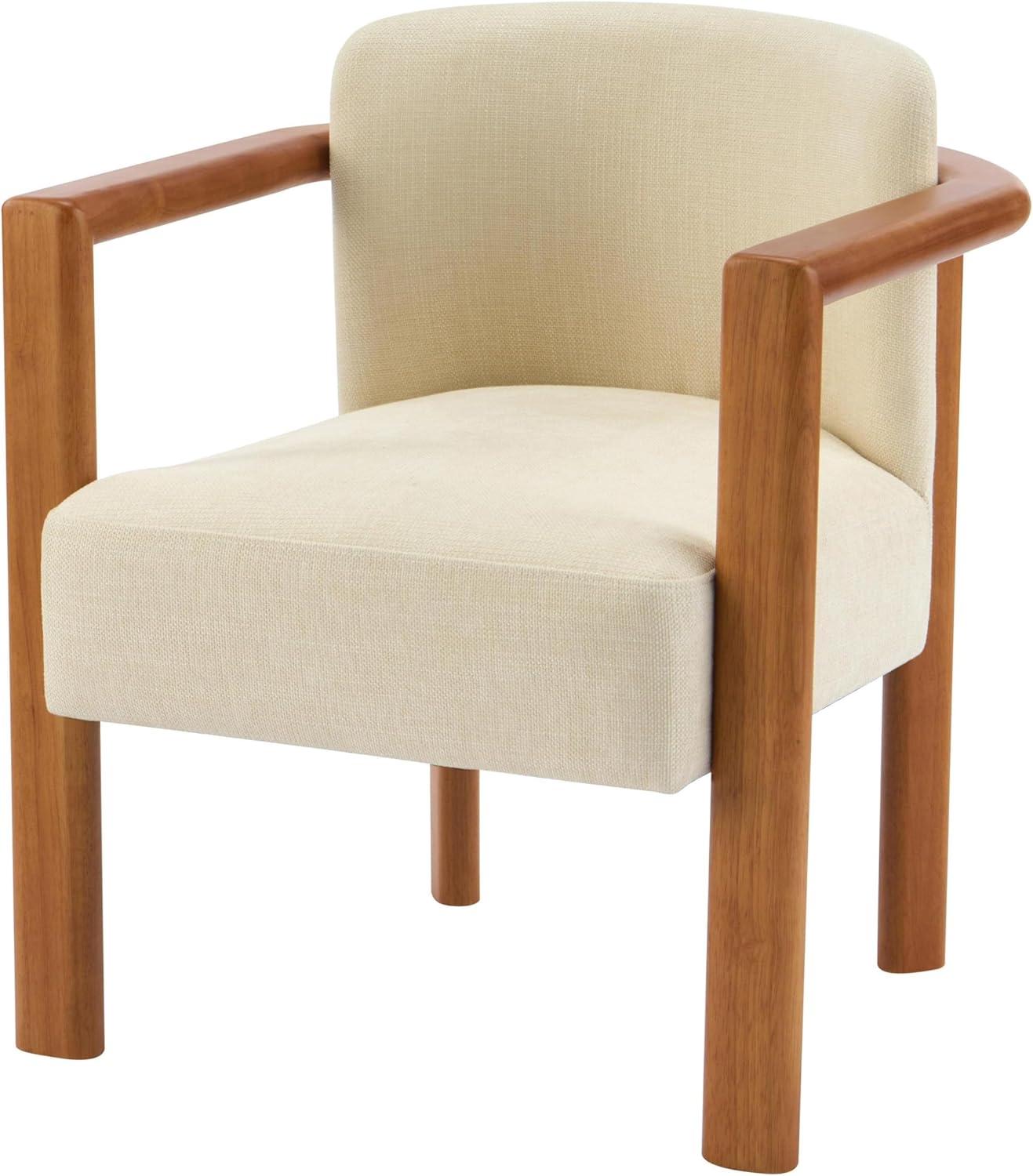 imageChristopher Knight Home Izu Modern Rubberwood Dining Chairs Set of 2 Fabric Upholstered Armchair Set of 2 with Ample Seat Comfy Dining Room Chairs with Curved Backrest Beige Walnut