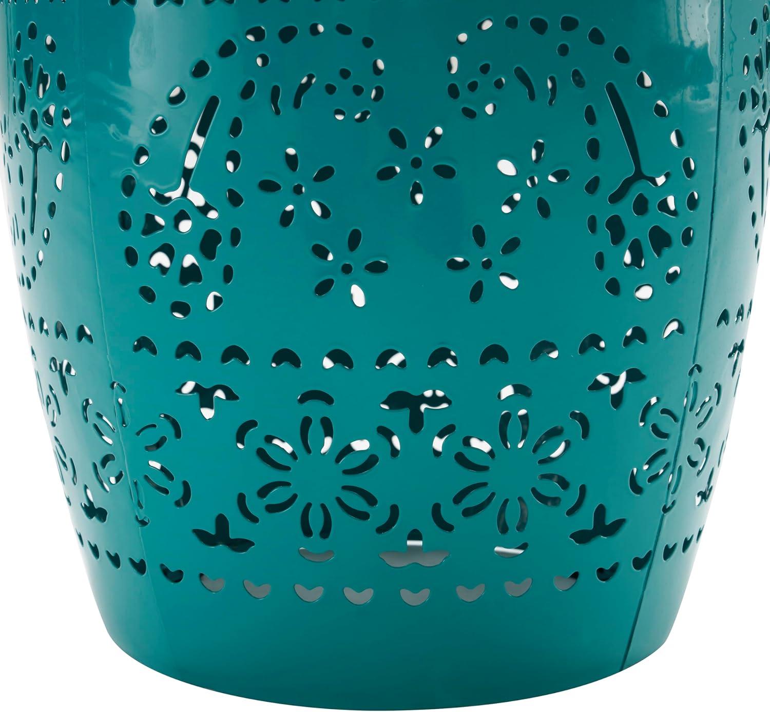 imageChristopher Knight Home Outdoor Side Table Lace Cut IronSideTable Patio Garden Stool Coffee End Table Round Hollow DrumSideTable Metal Decorative Garden Stool for Patio Balcony Teal