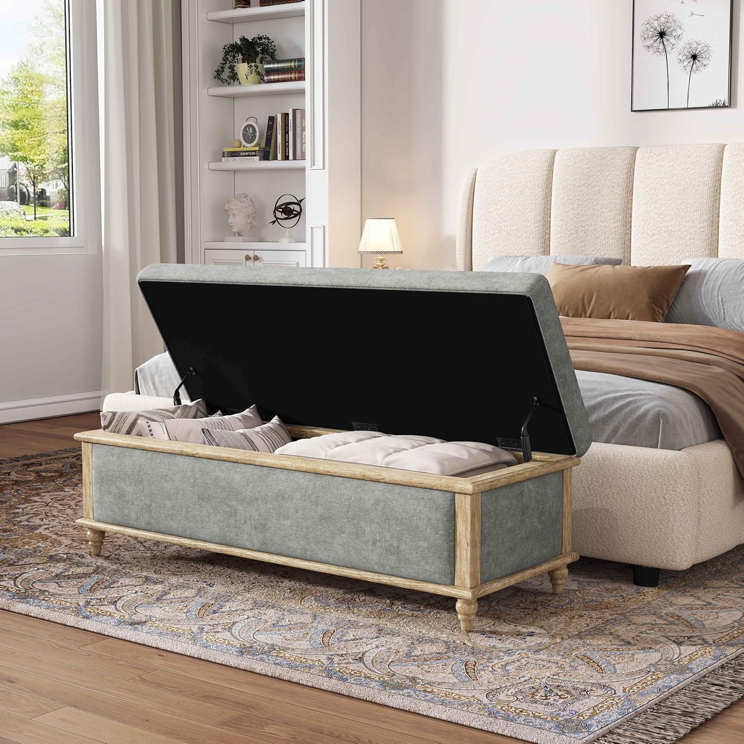 imageChristopher Knight Home Storage Ottoman Bench End of Bed Rectangular Storage Bench for Bedroom Entryway Foot Rest Stool with Hinges Easy Lid Operation 185 x 485 x 16 Inches Gray