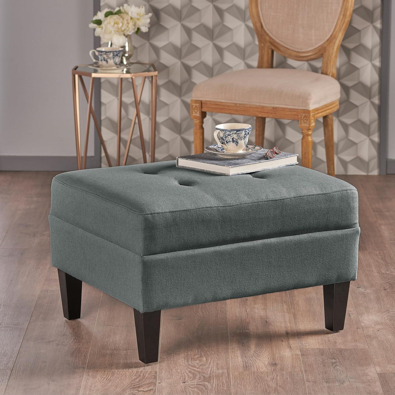 imageChristopher Knight Home Tufted Ottoman Footrest Rectangular Upholstered Ottoman Non Storage Fabric Ottoman Foot Rest Stool with Tufted Stitching2825 quotW x 23 quotD x 185 quotHCharcoalCharcoal