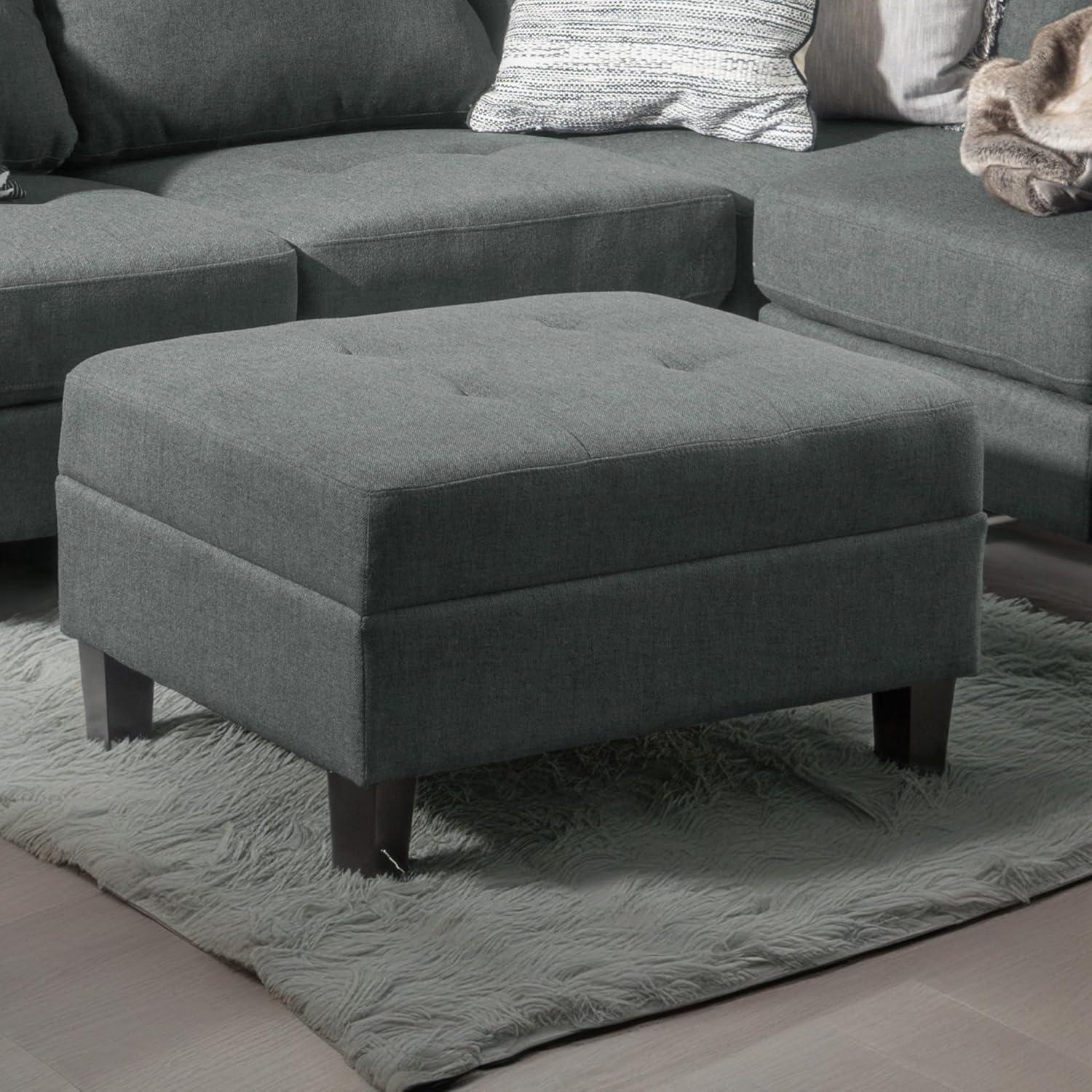 imageChristopher Knight Home Tufted Ottoman Footrest Rectangular Upholstered Ottoman Non Storage Fabric Ottoman Foot Rest Stool with Tufted Stitching2825 quotW x 23 quotD x 185 quotHCharcoalCharcoal