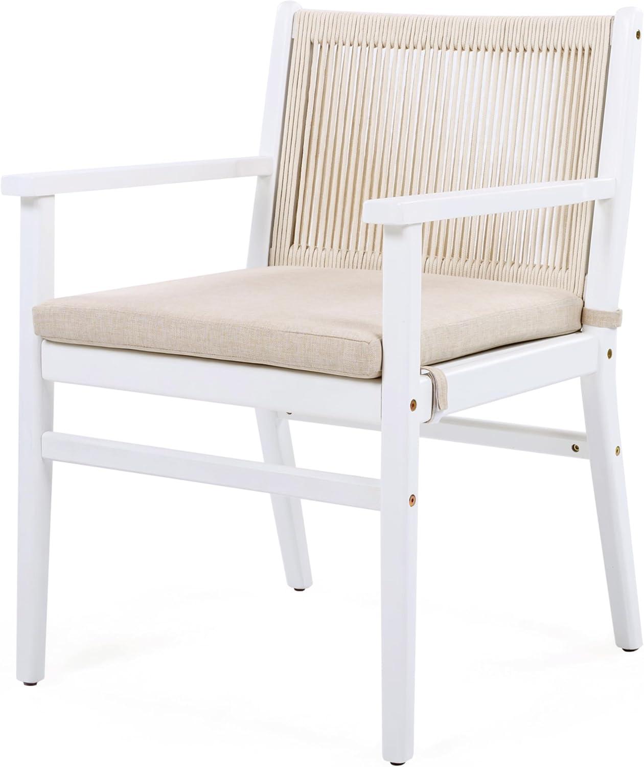 imageChristopher Knight Home Wecker Acacia Wood Outdoor Dining Chairs Set of 2 Wooden Patio Armchair with Water Repellent Cushion Outdoor Kitchen Side Chair for Lawn Garden Backyard BeigeWhiteBeigewhite