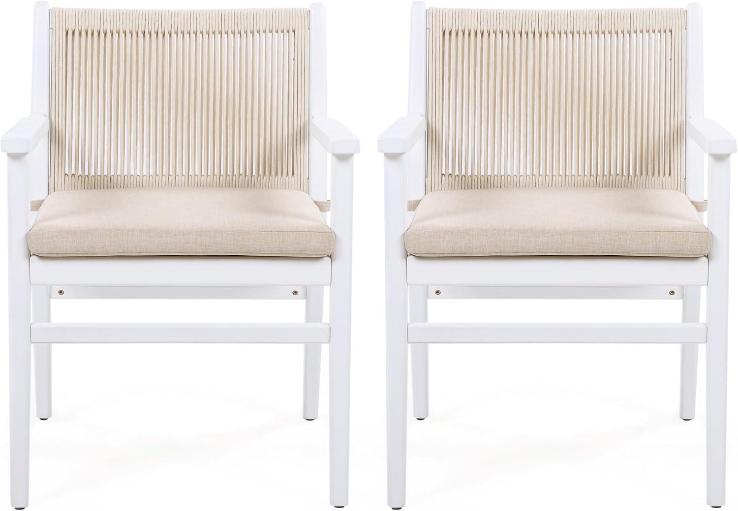 imageChristopher Knight Home Wecker Acacia Wood Outdoor Dining Chairs Set of 2 Wooden Patio Armchair with Water Repellent Cushion Outdoor Kitchen Side Chair for Lawn Garden Backyard BeigeWhiteBeigewhite