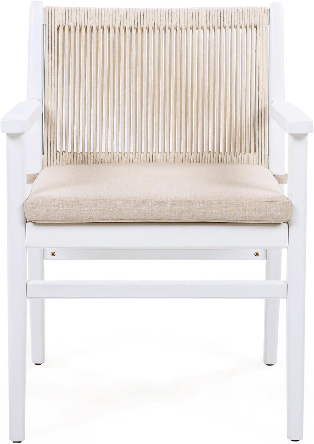 imageChristopher Knight Home Wecker Acacia Wood Outdoor Dining Chairs Set of 2 Wooden Patio Armchair with Water Repellent Cushion Outdoor Kitchen Side Chair for Lawn Garden Backyard BeigeWhiteBeigewhite