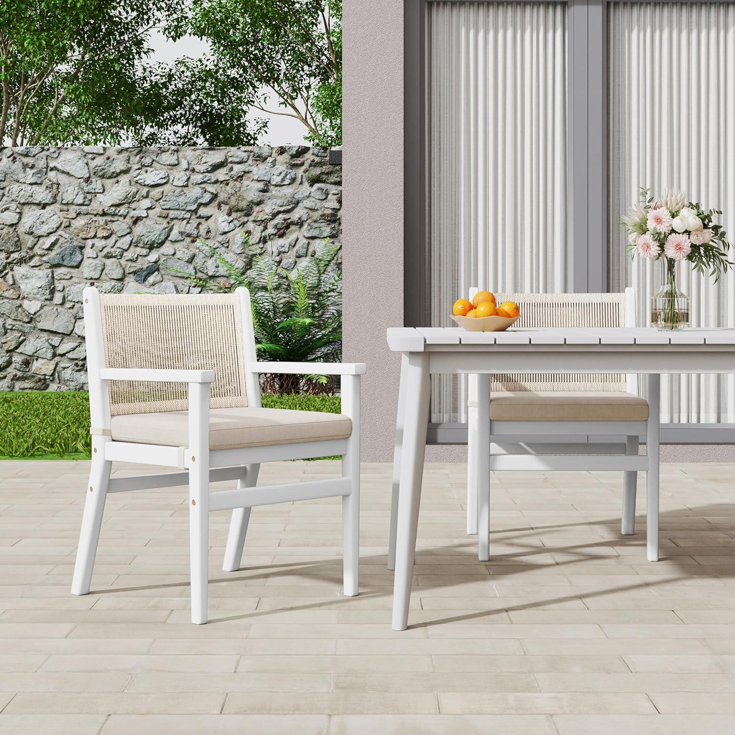 imageChristopher Knight Home Wecker Acacia Wood Outdoor Dining Chairs Set of 2 Wooden Patio Armchair with Water Repellent Cushion Outdoor Kitchen Side Chair for Lawn Garden Backyard BeigeWhiteBeigewhite