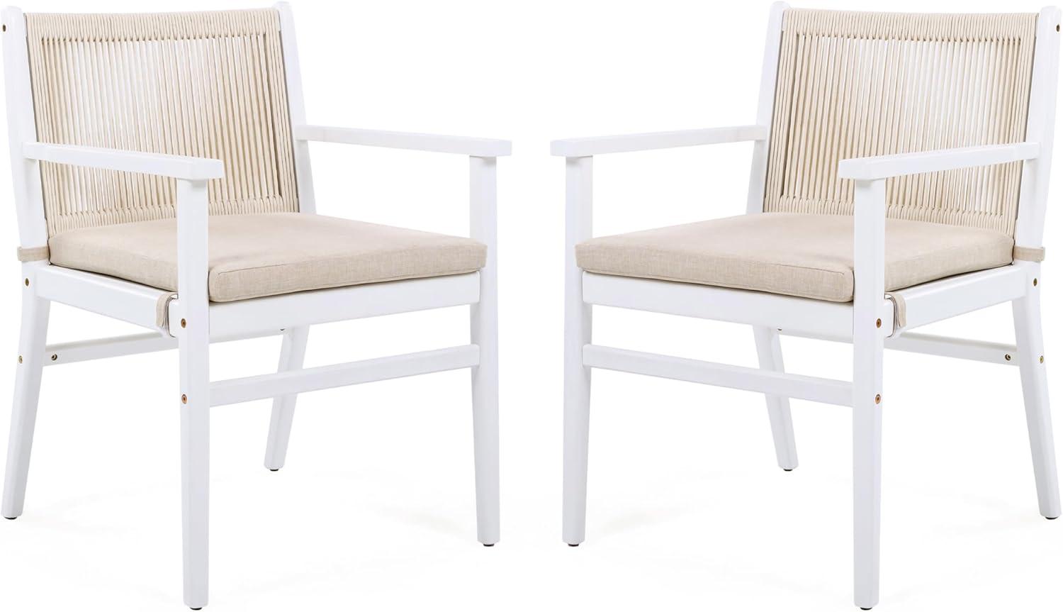 imageChristopher Knight Home Wecker Acacia Wood Outdoor Dining Chairs Set of 2 Wooden Patio Armchair with Water Repellent Cushion Outdoor Kitchen Side Chair for Lawn Garden Backyard BeigeWhiteBeigewhite