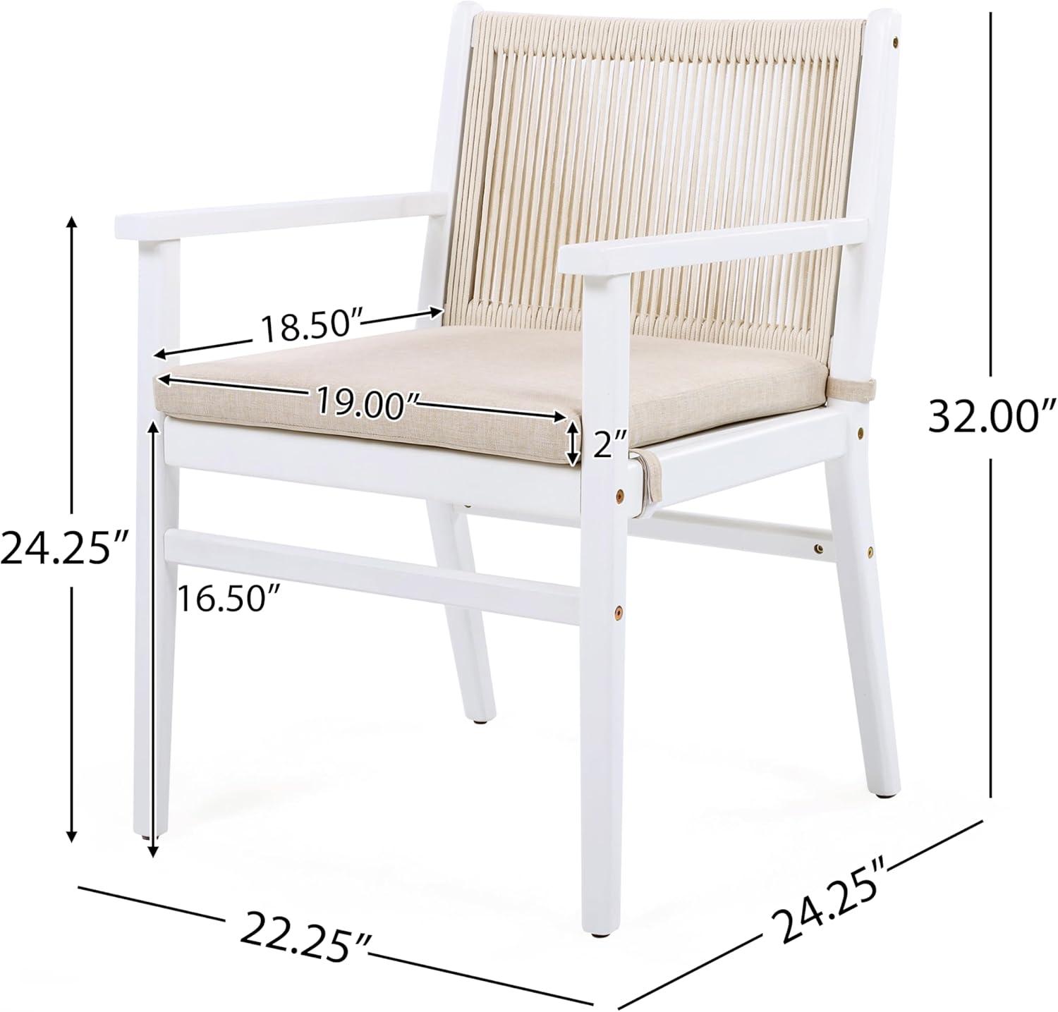 imageChristopher Knight Home Wecker Acacia Wood Outdoor Dining Chairs Set of 2 Wooden Patio Armchair with Water Repellent Cushion Outdoor Kitchen Side Chair for Lawn Garden Backyard BeigeWhiteBeigewhite