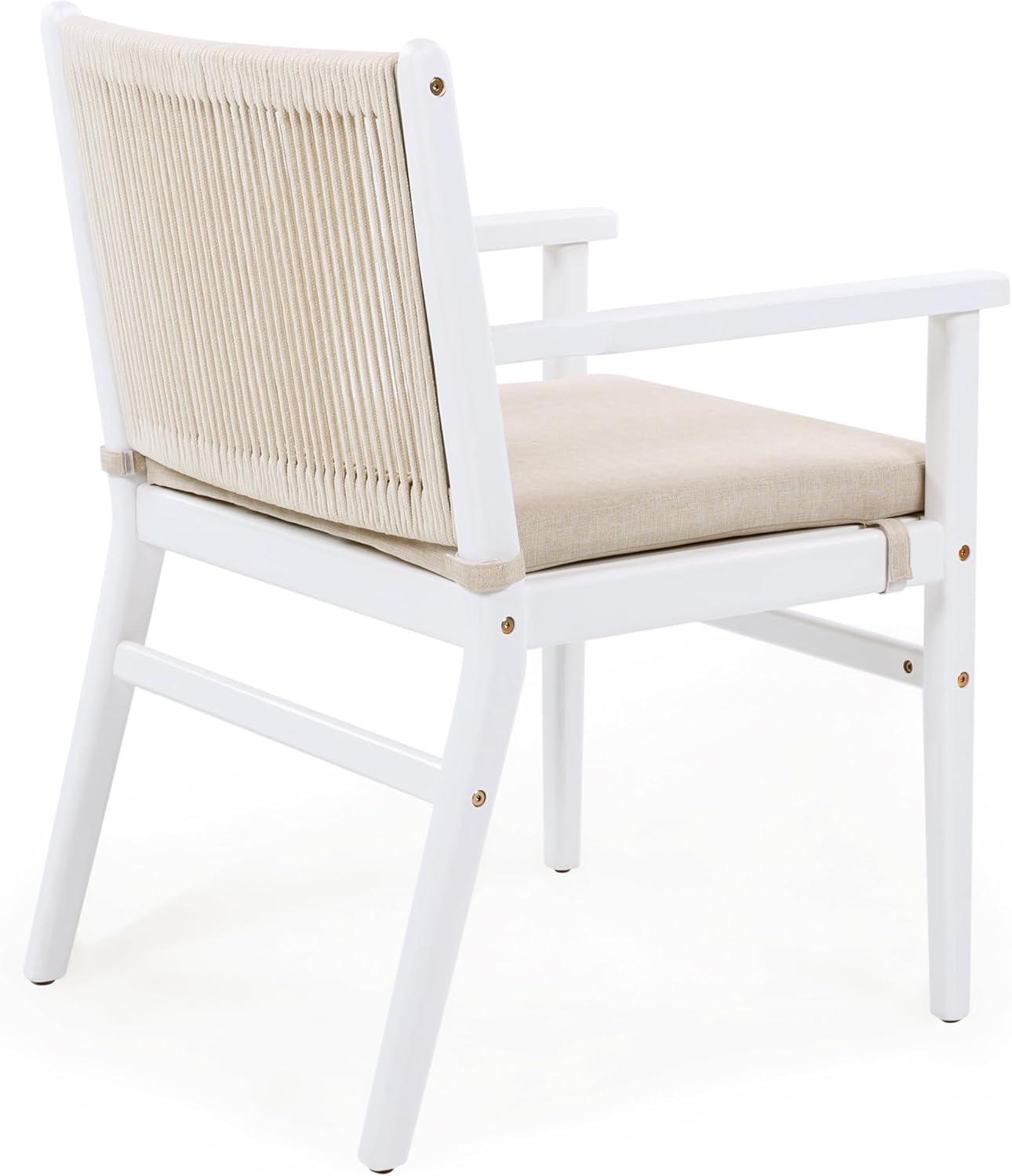 imageChristopher Knight Home Wecker Acacia Wood Outdoor Dining Chairs Set of 2 Wooden Patio Armchair with Water Repellent Cushion Outdoor Kitchen Side Chair for Lawn Garden Backyard BeigeWhiteBeigewhite