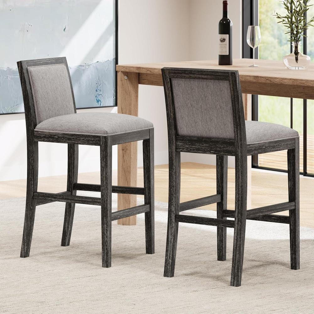 imageChristopher Knight Home 305 Inch Seat Height Bar Stools Set of 2 MidCentury Upholstered Bar ChairsSolid Rubber Wood Kitchen Chairs Armless Barstools for Kitchen IslandDining RoomBlackGrayBlackgrey