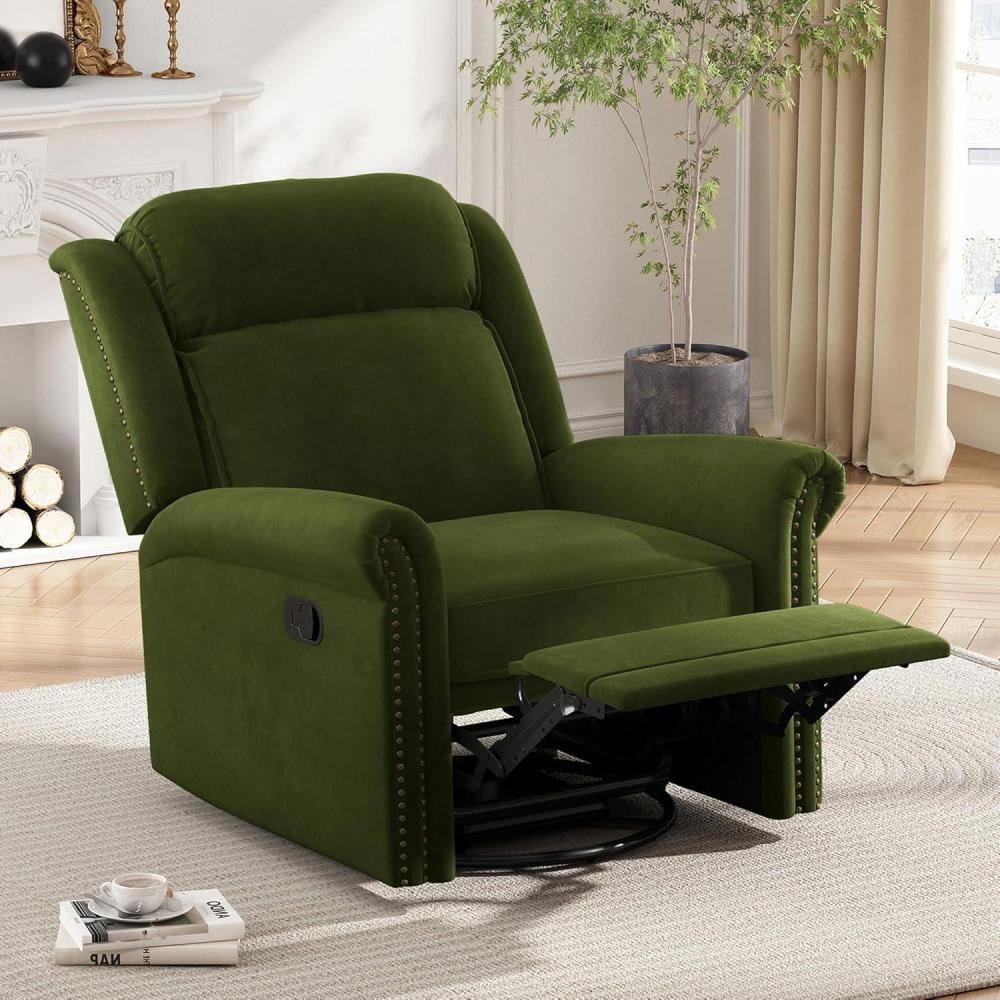 imageChristopher Knight Home 360 Swivel Recliner Velvet Rocking Recliner Upholstered Recliner Chair Rocker with Adjustable Backrest Nailhead Trims GreenGreen