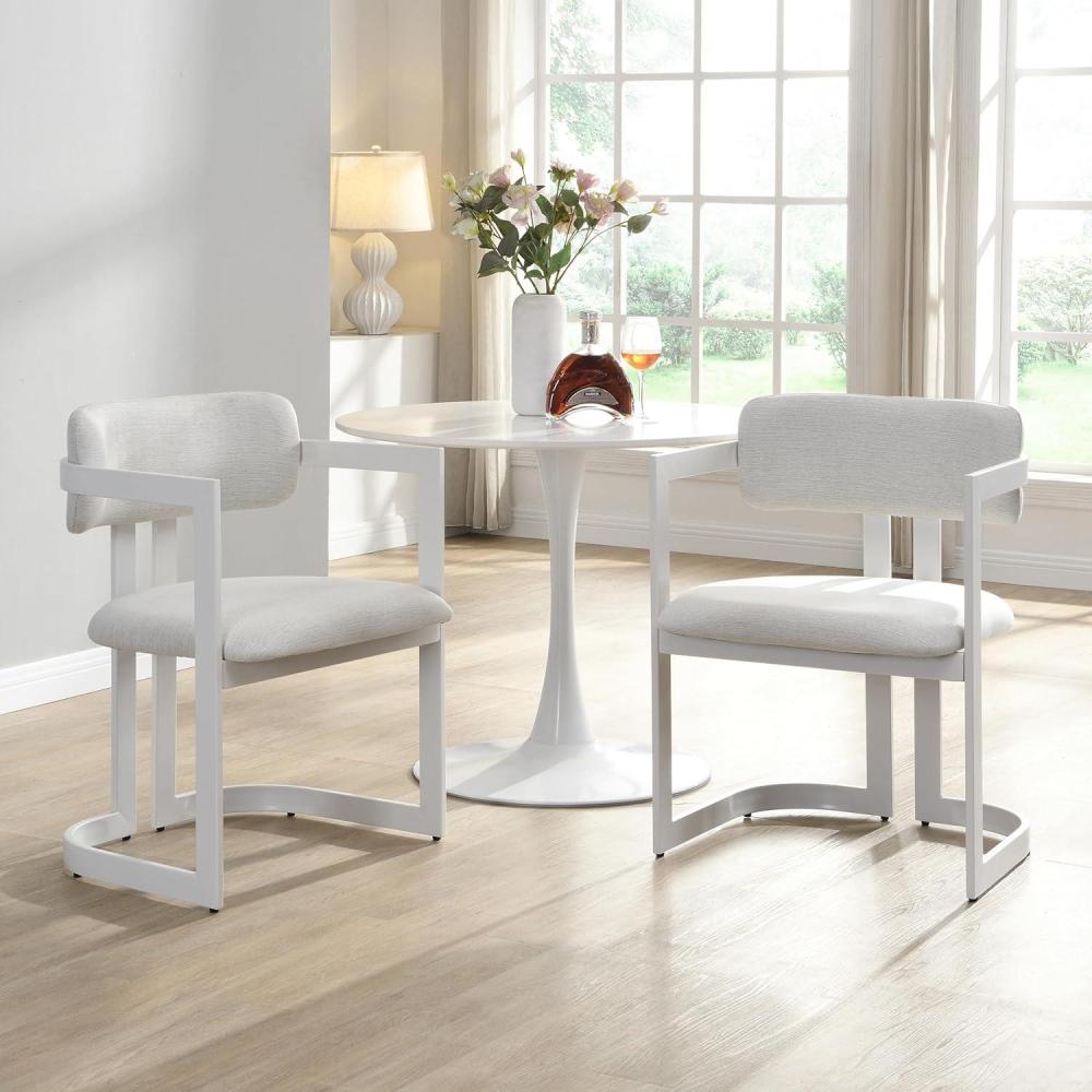 imageChristopher Knight Home Auber Modern Upholstered Dining Chair Set of 2 Fabric Upholstery Dining Armchair Set with Metal Frame Comfy Side Chair for Living Room BeigeWhiteBeigewhite
