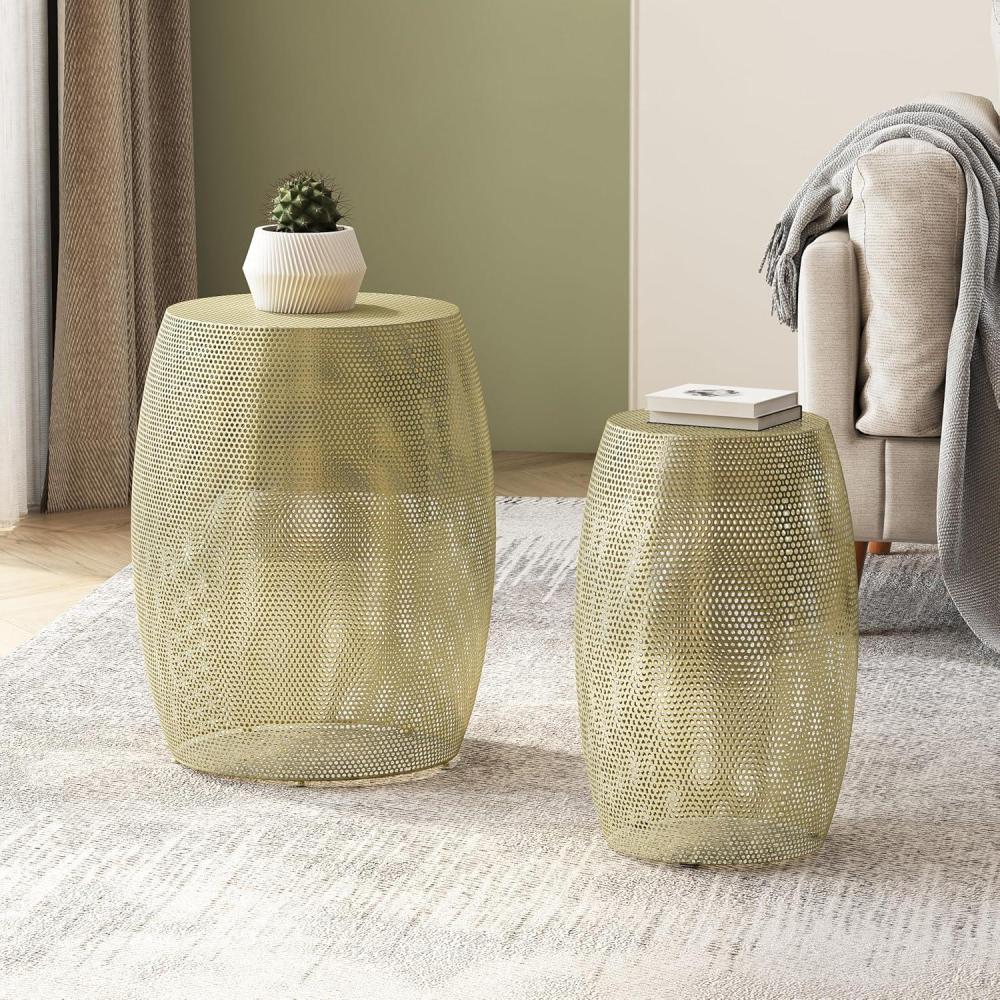 imageChristopher Knight Home Fairmo Gold End Table Hexagonal HourglassShaped Iron Accent Side Table Metal Decorative Corner Stool for Living Room Bedroom Home Decor Not Assembly RequiredGold Round Hollow Set of 2