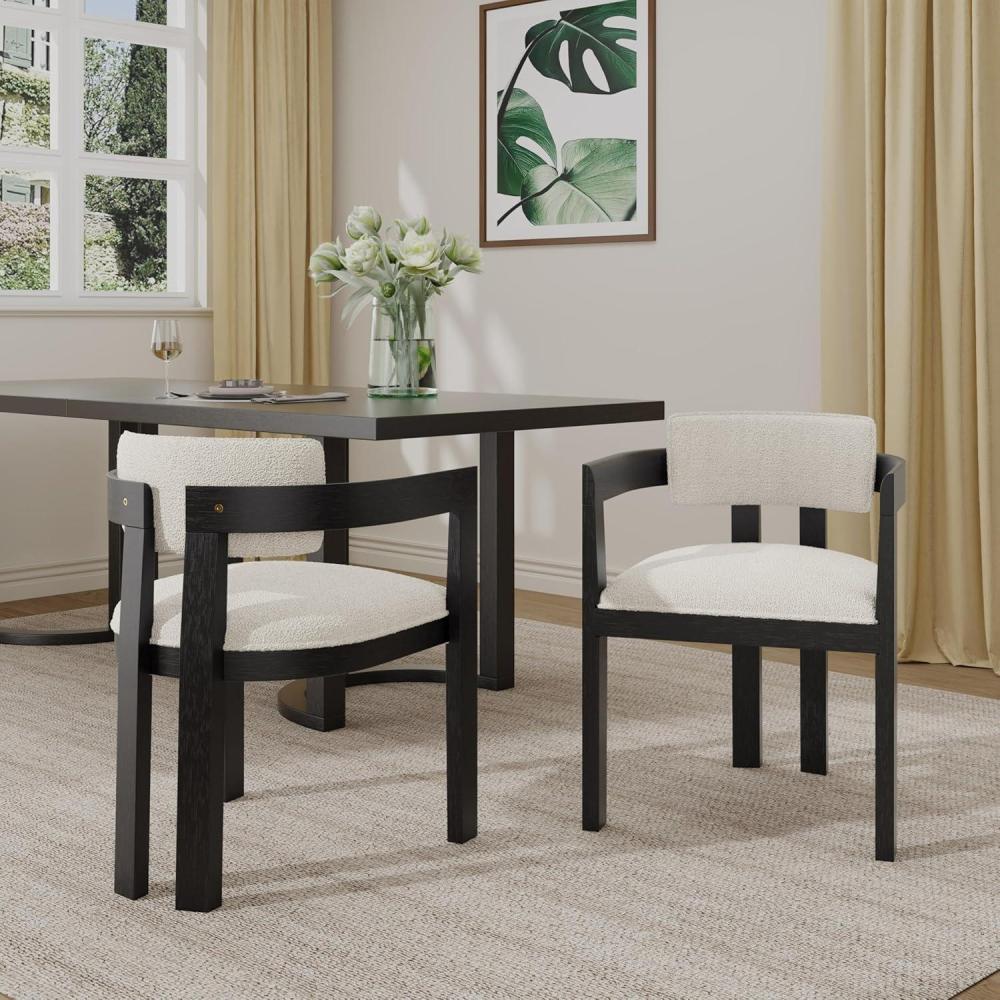 imageChristopher Knight Home Falcon Boucle Fabric Upholstered Dining Chairs Set of 2 Modern Wooden Dining Armchair Curved Backrest Kitchen Side ChairLiving Room Accent Chair Extra Seat EspressoBlackmilky White