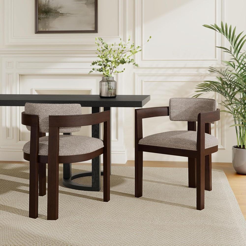 imageChristopher Knight Home Falcon Boucle Fabric Upholstered Dining Chairs Set of 2 Modern Wooden Dining Armchair Curved Backrest Kitchen Side ChairLiving Room Accent Chair Extra Seat EspressoEspresso