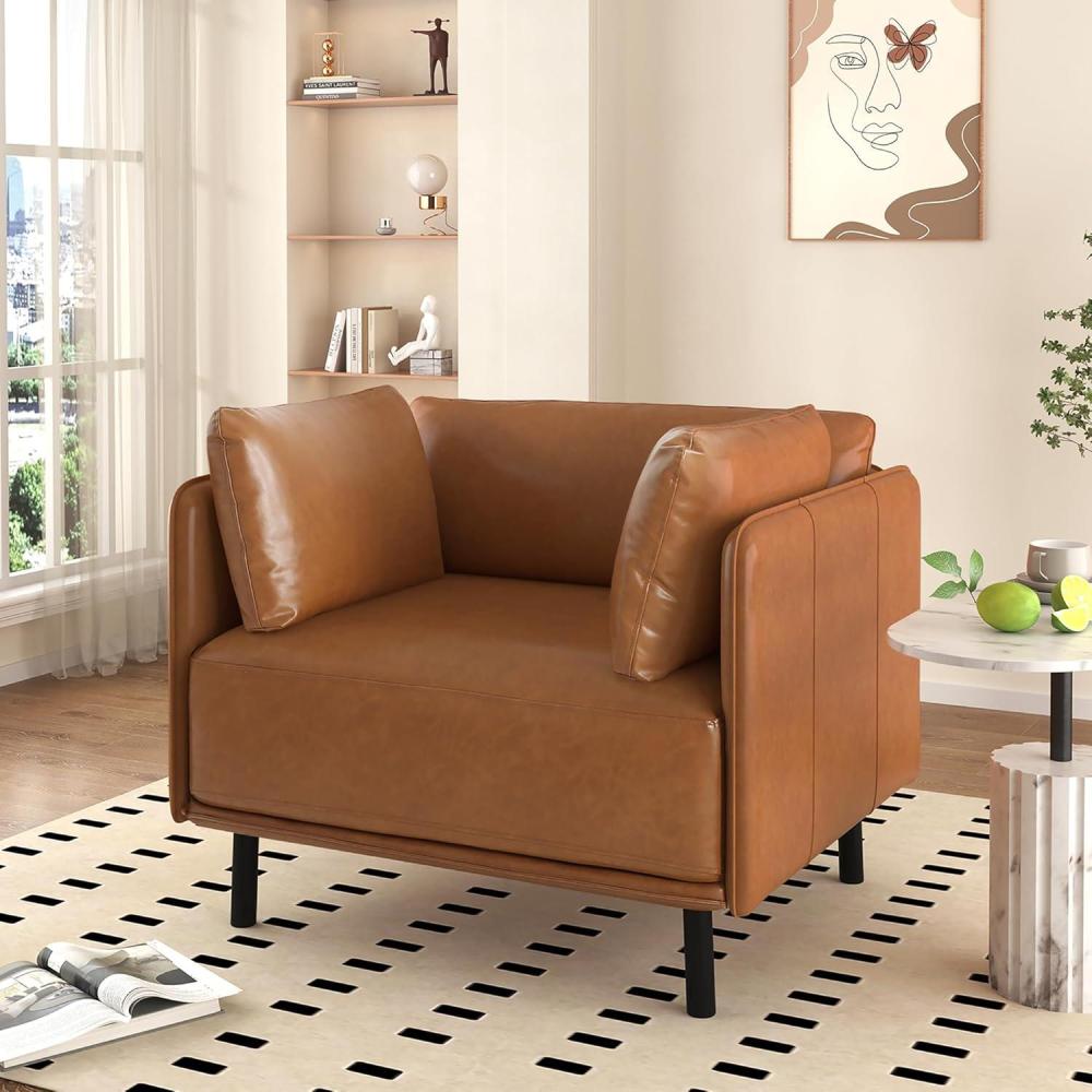 imageChristopher Knight Home Faux Leather Club Chair Upholstered Accent Chair Mid Century Modern Lounge Chair Reading Chair with Two Throw Pillow Brown