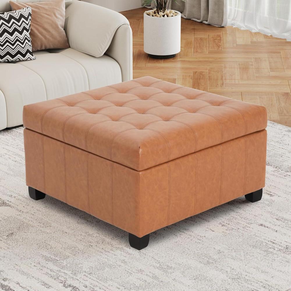 imageChristopher Knight Home Faux Leather Storage Ottoman Square Ottoman End of Bed Ottoman Cube for Bedroom Entryway Foot Rest Stool with Hinged Lid 3025quot x 3025quot x 18quot BlackLight Brown