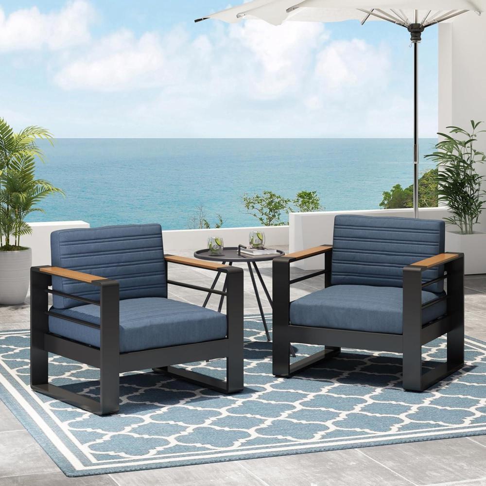 imageChristopher Knight Home Giovanna Aluminum Club Chair Accent Chair with Cushions Patio Arm Chair Durable Frame Suitable for Outdoor Club Chair for Patio Balcony Garden Outdoor Yard BlueBlueset of 2