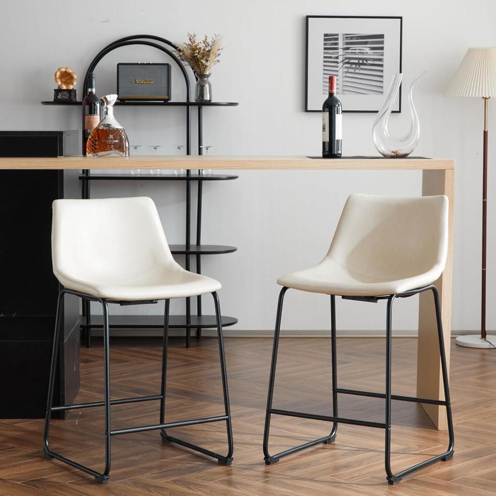 imageChristopher Knight Home Hassendale Armless Bar Stools Set of 2 Kitchen Bar Stools Vintage Style Bar Stool Chairs Faux Leather Counter Chairs for Living Room Cafe Pub Bar Counter CreamBlack