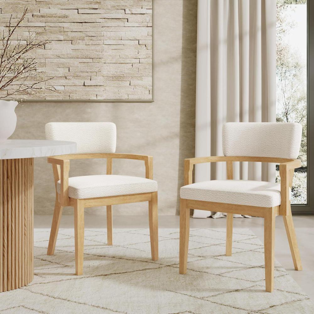 imageChristopher Knight Home Jarvan Boucle Upholstered Dining Chairs Set of 2 Mid Century Modern Kitchen Chair with Open Backrest and UShape Armrest Wooden Living Room Chairs Set of 2 Beige OakBeige Oak