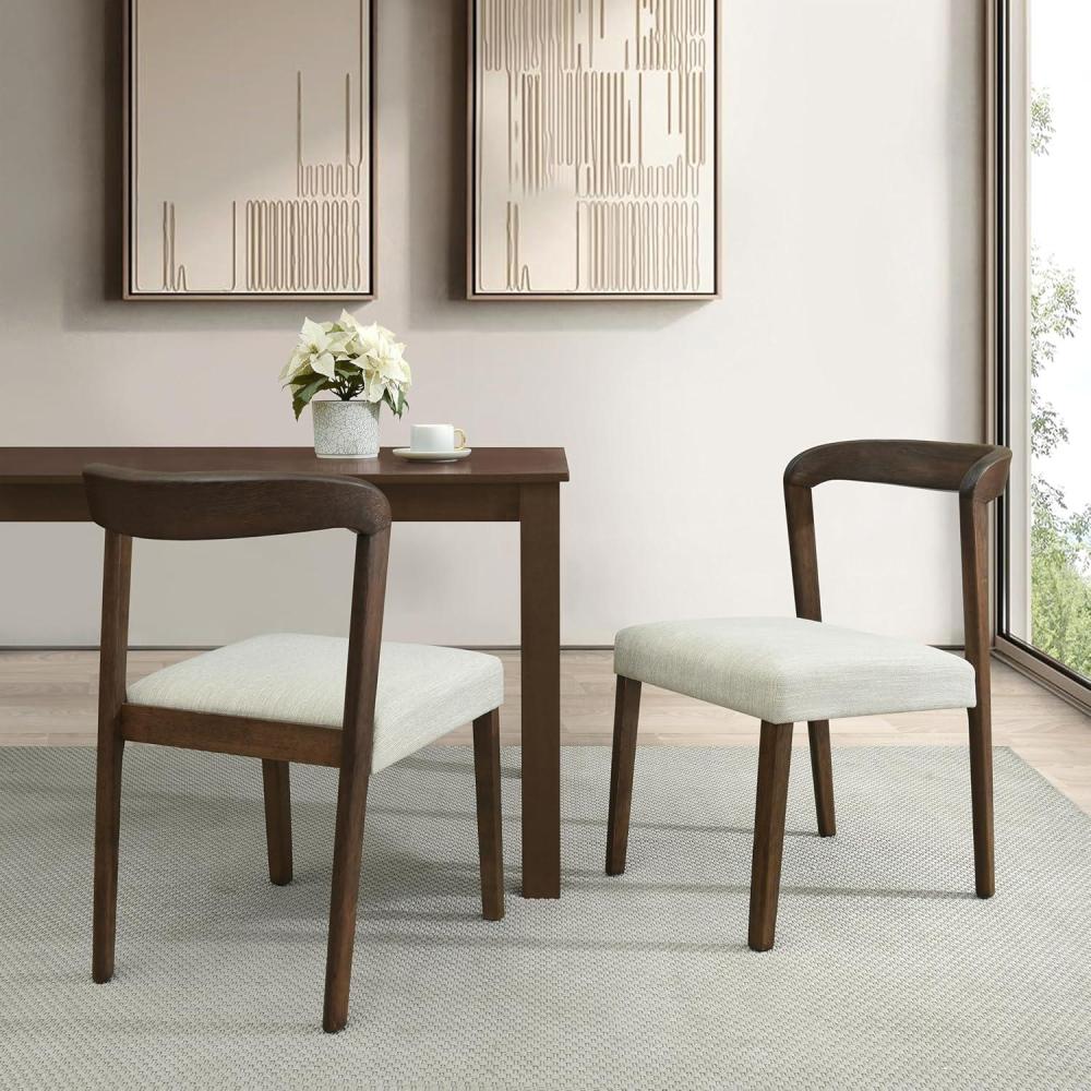 imageChristopher Knight Home Keria Solid Rubber Wood Dining Chairs Set of 2 Modern Dining Chair with Fabric Padding Kitchen Chairs with Rounded Backrest Extra Seat for Dining Room Natural BeigeWalnut Beige