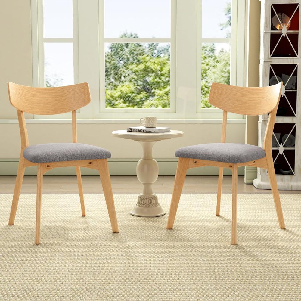 imageChristopher Knight Home Ladit Wooden Dining Chairs Set of 2 Upholstered MidCentury Dining Room Chair Rubber Wood 2 Accent Chairs for Living Room Kitchen Ergonomic Designed Dark Grey Natural