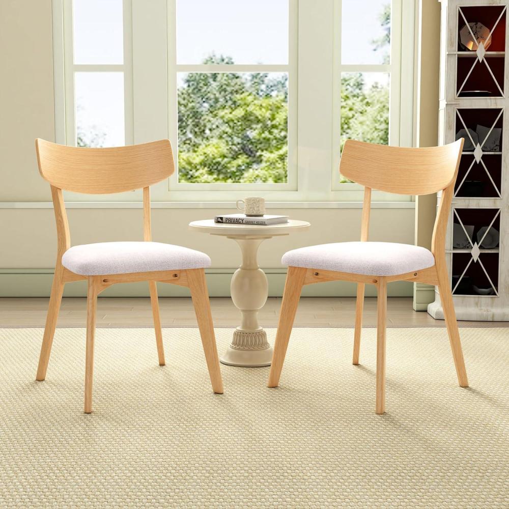 imageChristopher Knight Home Ladit Wooden Dining Chairs Set of 2 Upholstered MidCentury Dining Room Chair Rubber Wood 2 Accent Chairs for Living Room Kitchen Ergonomic Designed Light Beige Natural