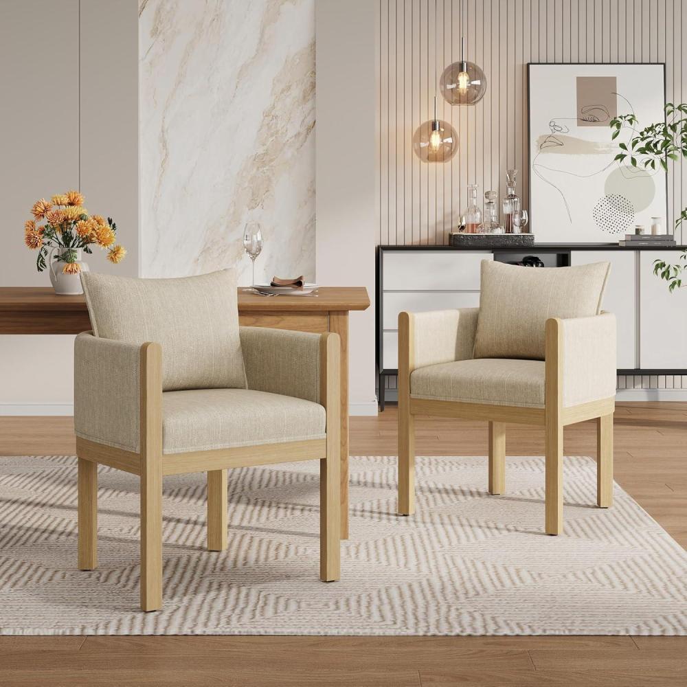 imageChristopher Knight Home Lucid Linen Upholstered Dining Chairs Set of 2 Rubber Wood Dining Room Chairs Modern Armchair Extra Seating for Dining Room Versatile Indoor Furniture Beige  NaturalBeige  Natural