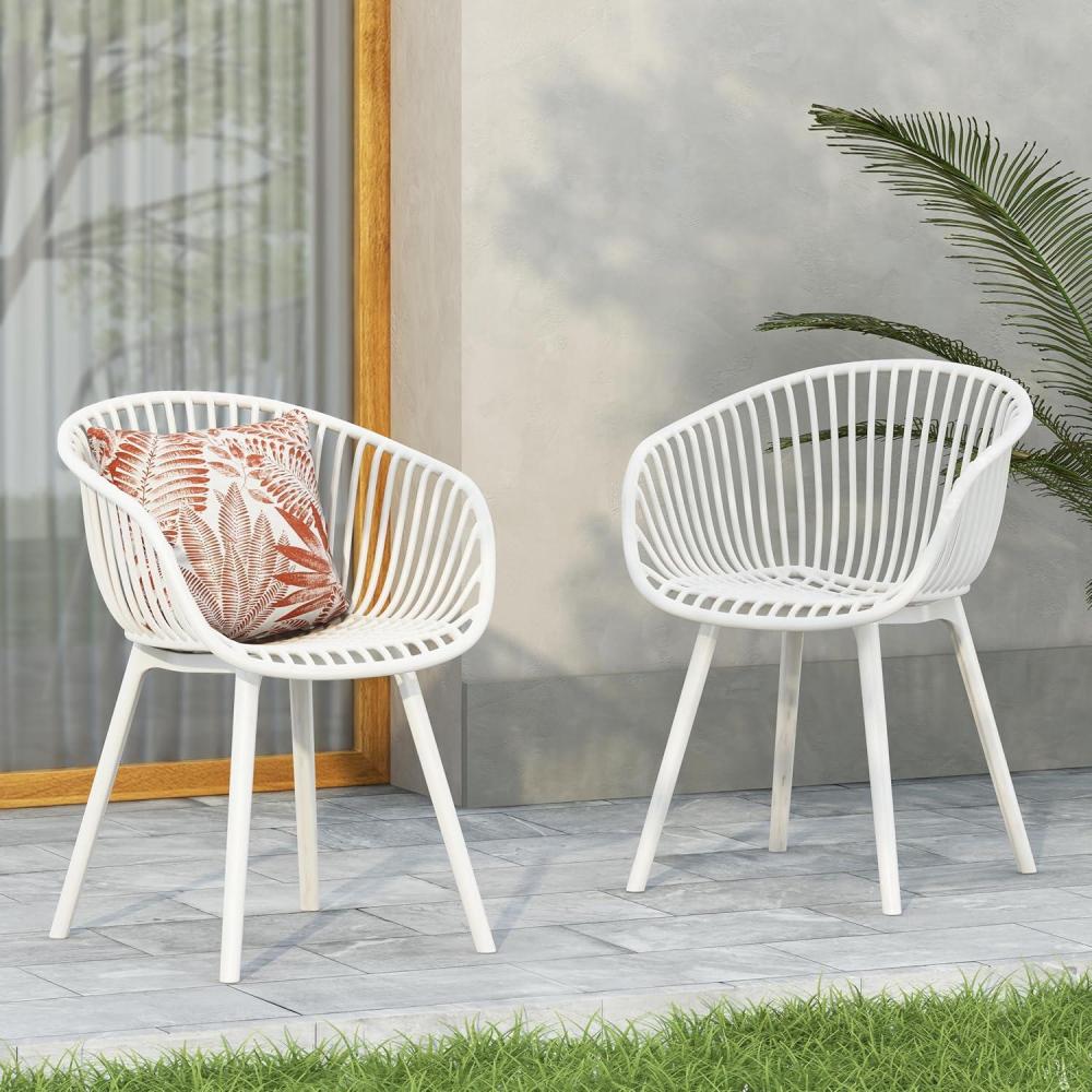 imageChristopher Knight Home Modern Accent ChairWhite Outdoor Patio Chairs Set of 2  Lounge Chairs for Balcony or Garden  Weave Design  Stylish and Comfortable Seating for Backyard or TerraceWhite