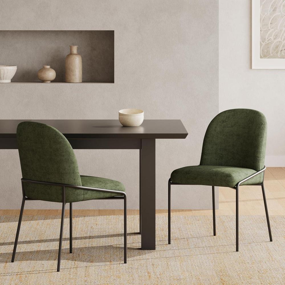 imageChristopher Knight Home Mongi Dining Chairs Set of 2 with Sturdy Iron Frame Comfy Linen Upholstered Dining Room Chairs Armless Accent ChairSide Chair for Dining RoomKitchen Bronze Light GreyBronze Green