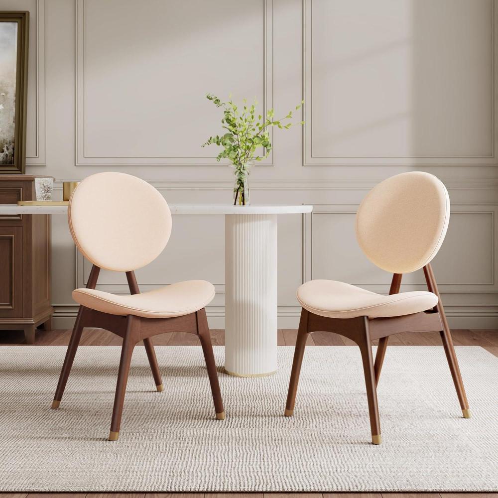 imageChristopher Knight Home Nomi Solid Wood Dining Chairs Set of 2 Kitchen Armless Chair with Upholstered Curved BackrestSeat Comfy Living Room Chairs Set of 2 with Splayed Legs Beige BrownBeige Brown