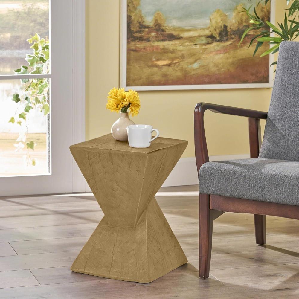 imageChristopher Knight Home Novi Outdoor Side Table Cylindrical Decorative Accent Side End Table Garden Stool for Patio Balcony Beach Pool Lightweight Concrete WoodLike Texture Antique BrownLight Natural