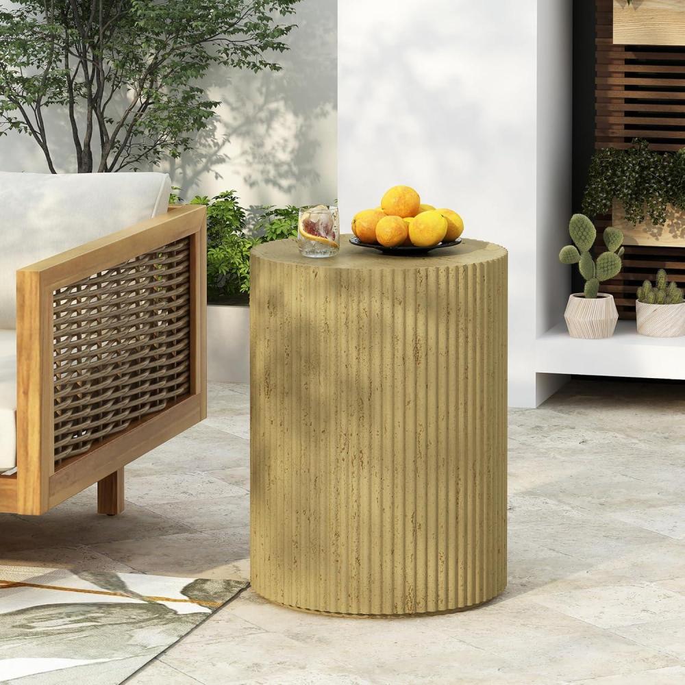 imageChristopher Knight Home Novi Outdoor Side Table Cylindrical Decorative Accent Side End Table Garden Stool for Patio Balcony Beach Pool Lightweight Concrete WoodLike Texture Antique BrownAntique Brown