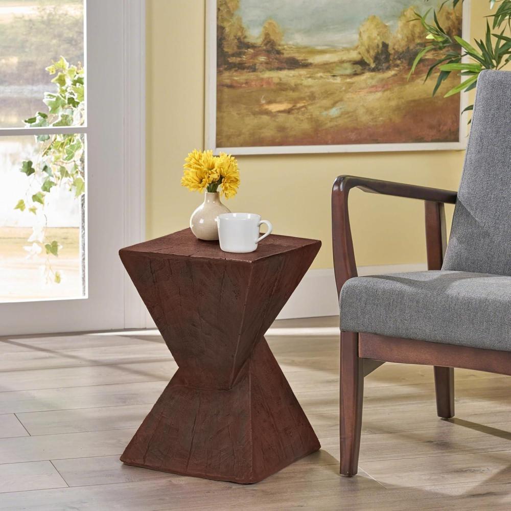 imageChristopher Knight Home Novi Outdoor Side Table Cylindrical Decorative Accent Side End Table Garden Stool for Patio Balcony Beach Pool Lightweight Concrete WoodLike Texture Antique BrownDark Brown