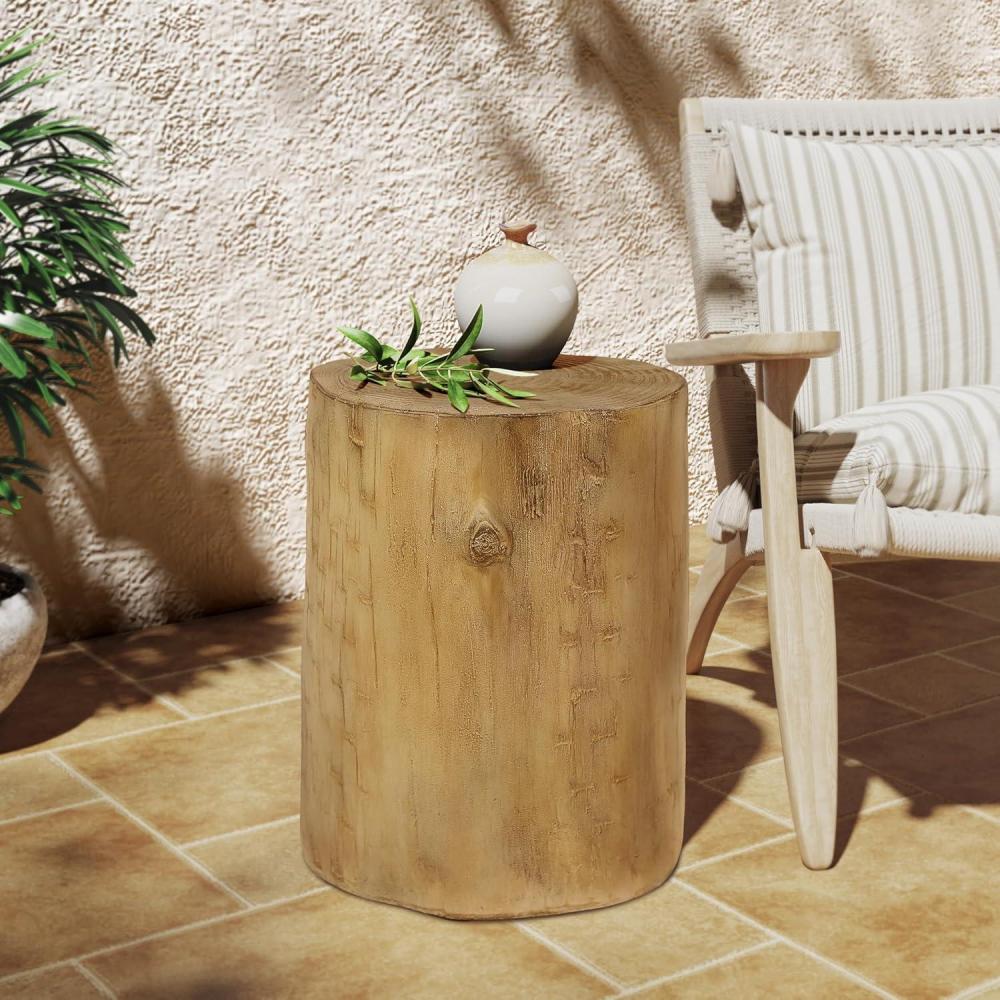 imageChristopher Knight Home Novi Outdoor Side Table Cylindrical Decorative Accent Side End Table Garden Stool for Patio Balcony Beach Pool Lightweight Concrete WoodLike Texture Antique BrownLight Brown