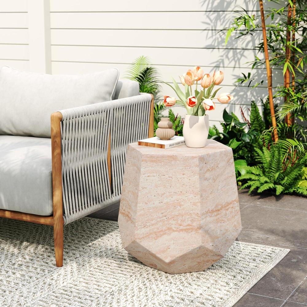 imageChristopher Knight Home Outdoor Round Side TablePatio Garden Stool End Coffee TableDecorative Accent Table for Patioor BalconyLightweight Concrete MaterialBlack MarbleTravertine hexagonal