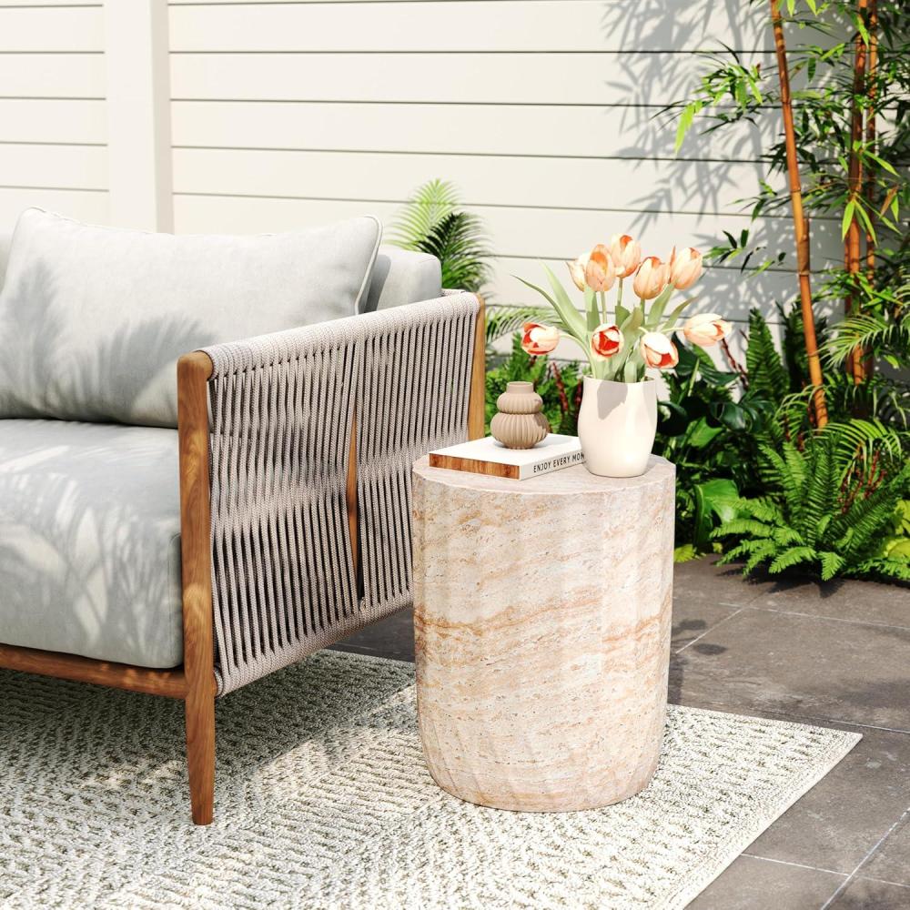 imageChristopher Knight Home Outdoor Round Side TablePatio Garden Stool End Coffee TableDecorative Accent Table for Patioor BalconyLightweight Concrete MaterialBlack MarbleTravertine cylinder
