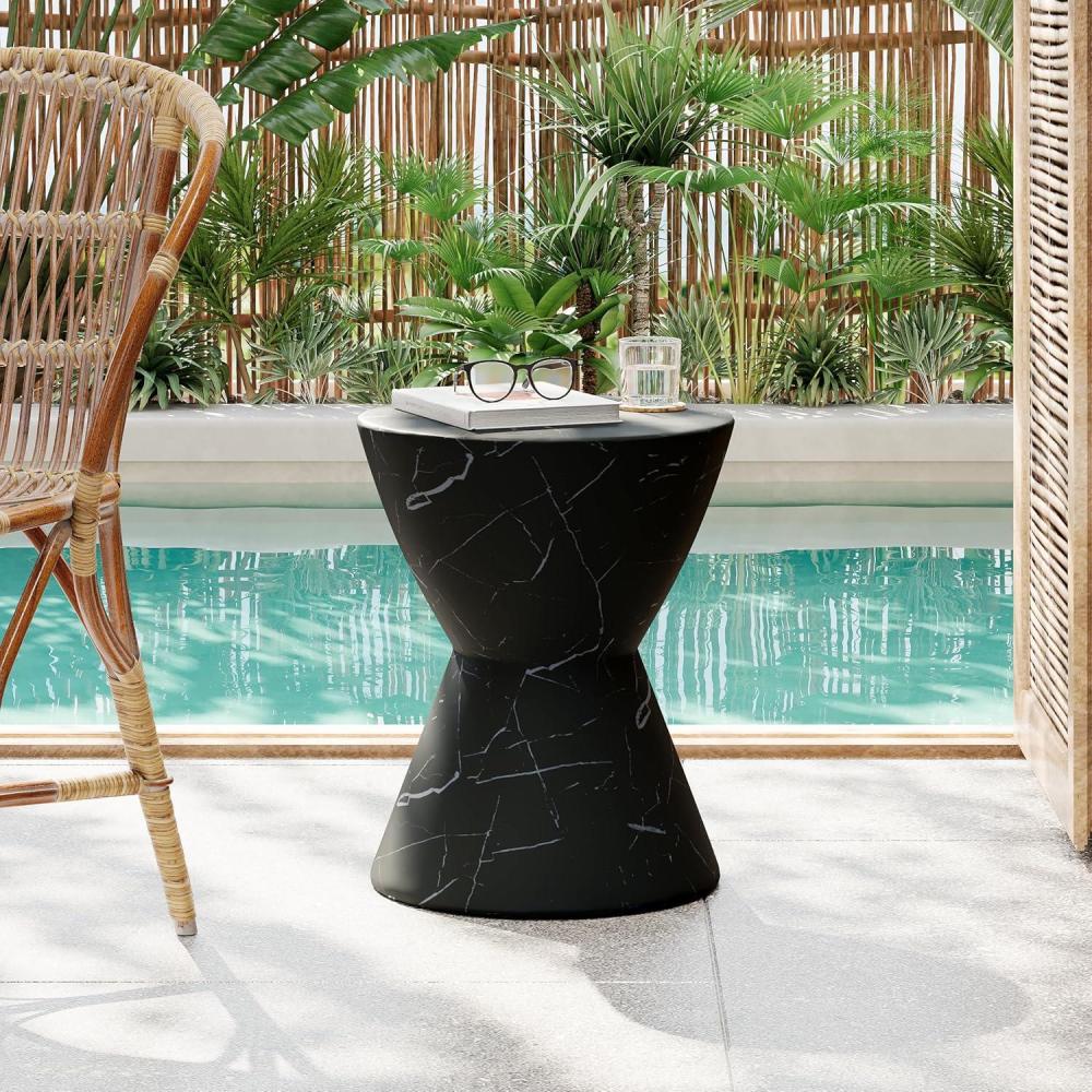 imageChristopher Knight Home Outdoor Round Side TablePatio Garden Stool End Coffee TableDecorative Accent Table for Patioor BalconyLightweight Concrete MaterialBlack MarbleBlack Marble hourglass